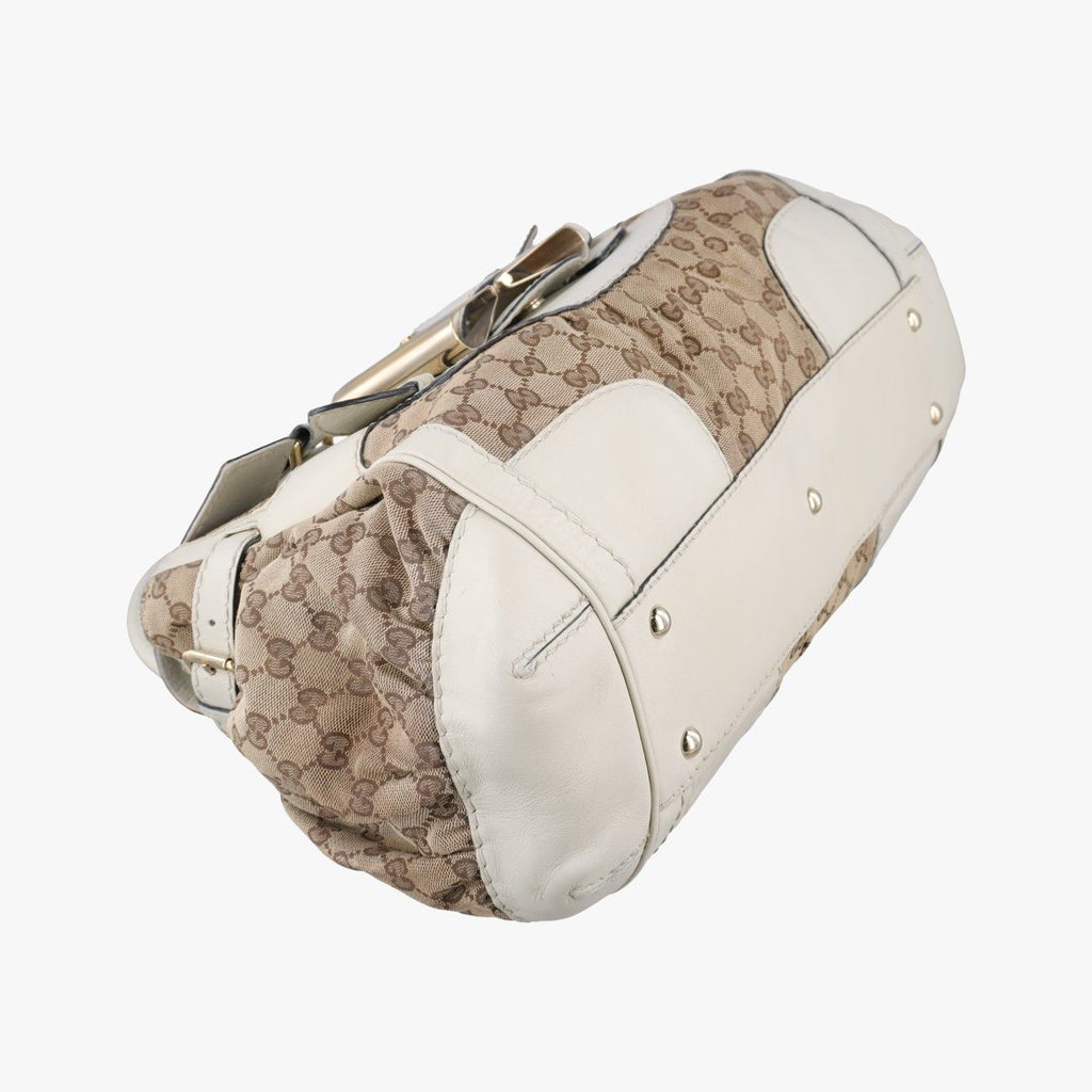 Gucci Dylux Queen Large White Brown Leather Canvas Handbag — view 5
