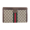 Gucci Vintage Sherry Line Brown Beige GG Supremecanvas Leather Clutch Secondbag