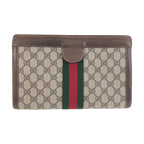 Gucci Vintage Sherry Line Brown Beige GG Supremecanvas Leather Clutch Secondbag