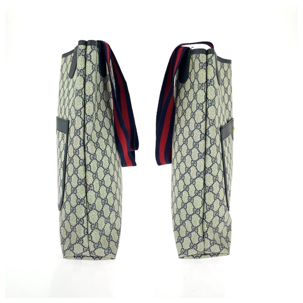 Gucci Vintage Sherry Line Navy Red GG Supremecanvas Tote — view 8