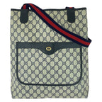 Gucci Vintage Sherry Line Navy Red GG Supremecanvas Tote