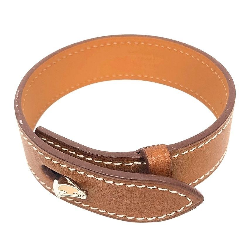 Hermes Leather Bracelet Panache Horsehead T5 Camel Brown