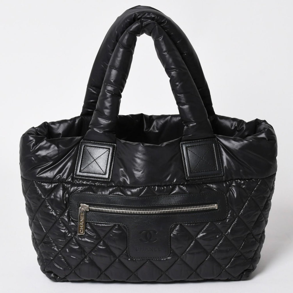 Chanel Coco Cocoon Small Tote Handbag CC Logo Black Silver