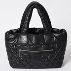 Chanel Coco Cocoon Small Tote Handbag CC Logo Black Silver