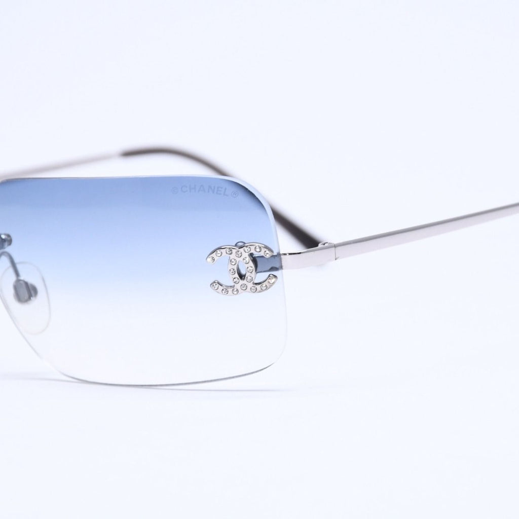 Chanel Rimless Sunglasses Rhinestone CC Logo Eyewear — view 6
