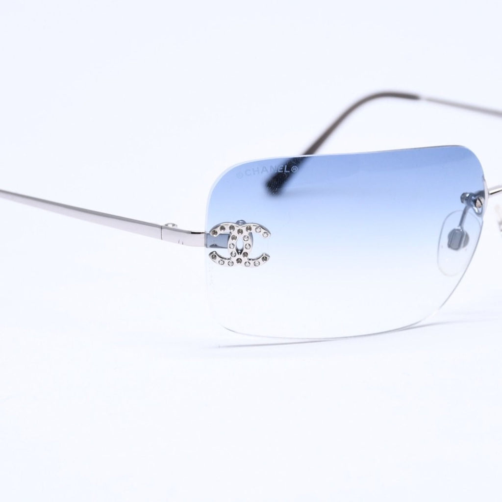 Chanel Rimless Sunglasses Rhinestone CC Logo Eyewear — view 7