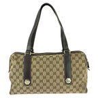 Gucci Beige Darkbrown Gold GG Canvas Leather Miniboston Handbag — view 2