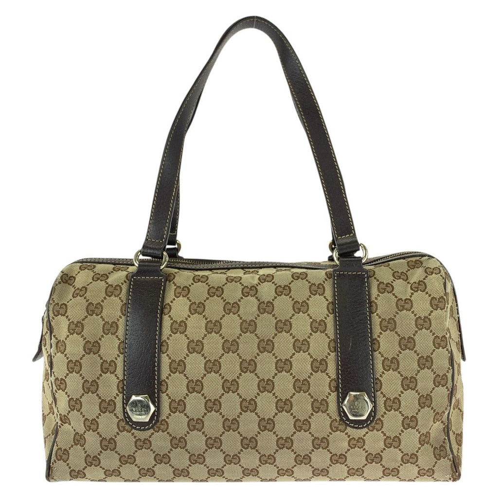 Gucci Beige Darkbrown Gold GG Canvas Leather Miniboston Handbag