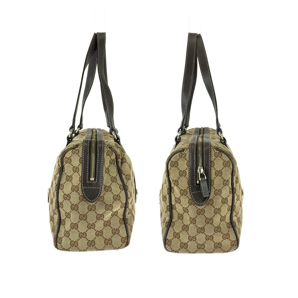Gucci Beige Darkbrown Gold GG Canvas Leather Miniboston Handbag — view 8
