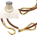 Hermes Jumbo Choker Double Strand Bracelet Leather Brown Gold — view 3