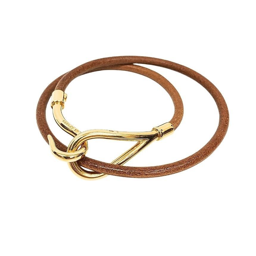 Hermes Jumbo Choker Double Strand Bracelet Leather Brown Gold