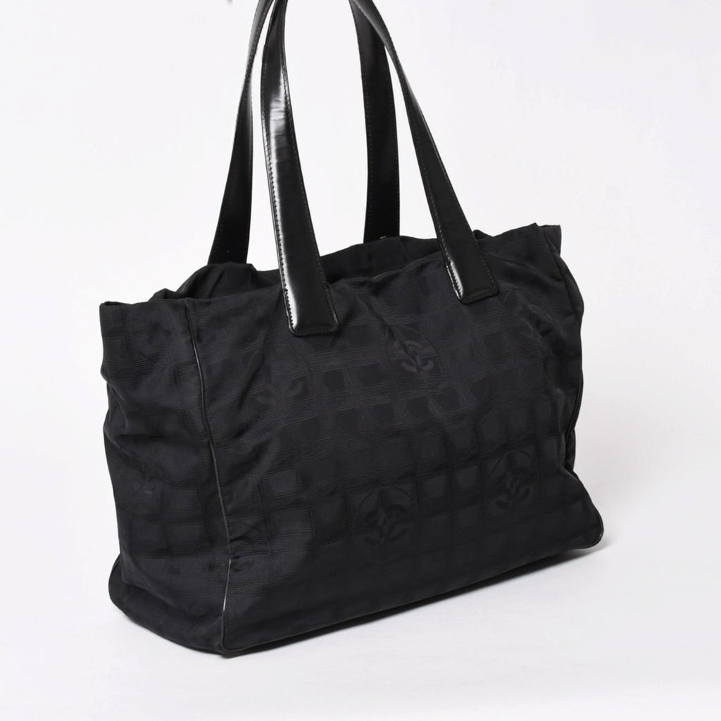 Chanel New Travel Line Tote Bag MM Black Nylon Jacquard CC Logo Gold — view 3