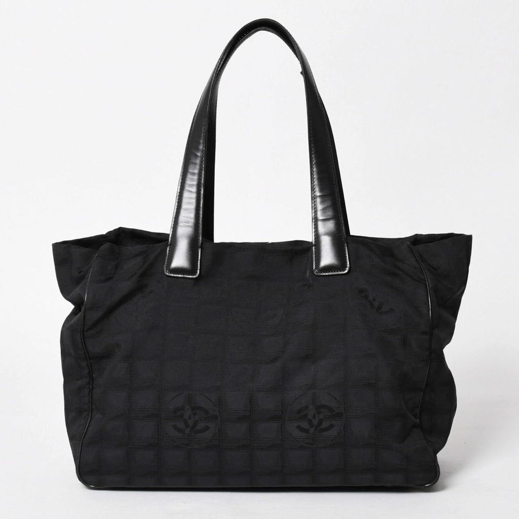 Chanel New Travel Line Tote Bag MM Black Nylon Jacquard CC Logo Gold