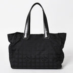 Chanel New Travel Line Tote Bag MM Black Nylon Jacquard CC Logo Gold