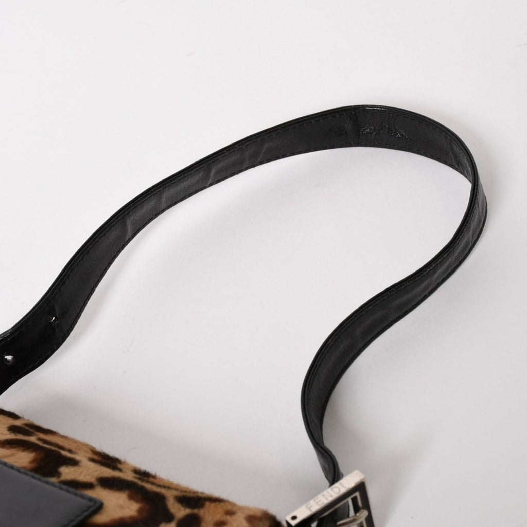 Fendi Mamma Baguette Bag Leopard Calf Hair Leather Brown Silver — view 6