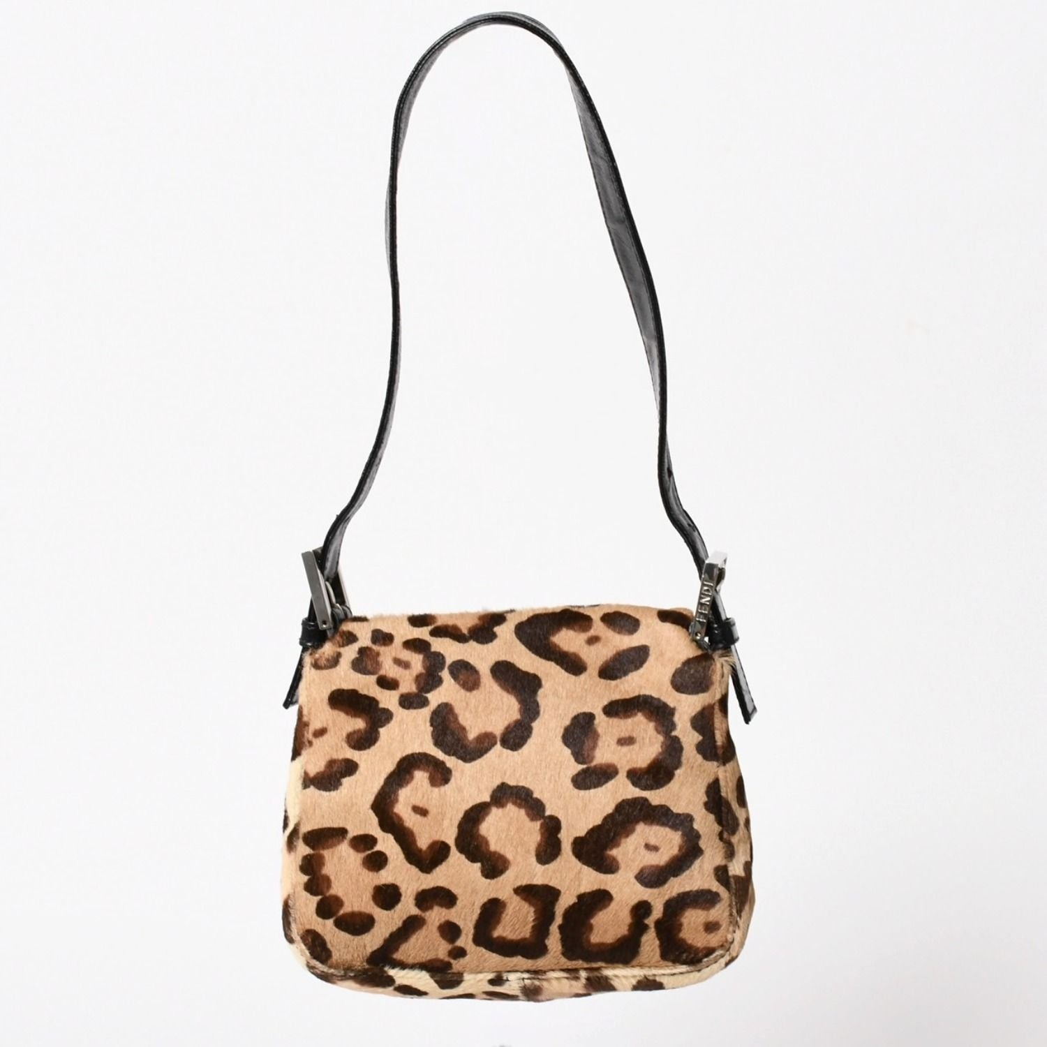 Fendi Mamma Baguette Bag Leopard Calf Hair Leather Brown Silver — view 2