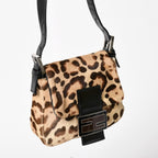 Fendi Mamma Baguette Bag Leopard Calf Hair Leather Brown Silver — view 3