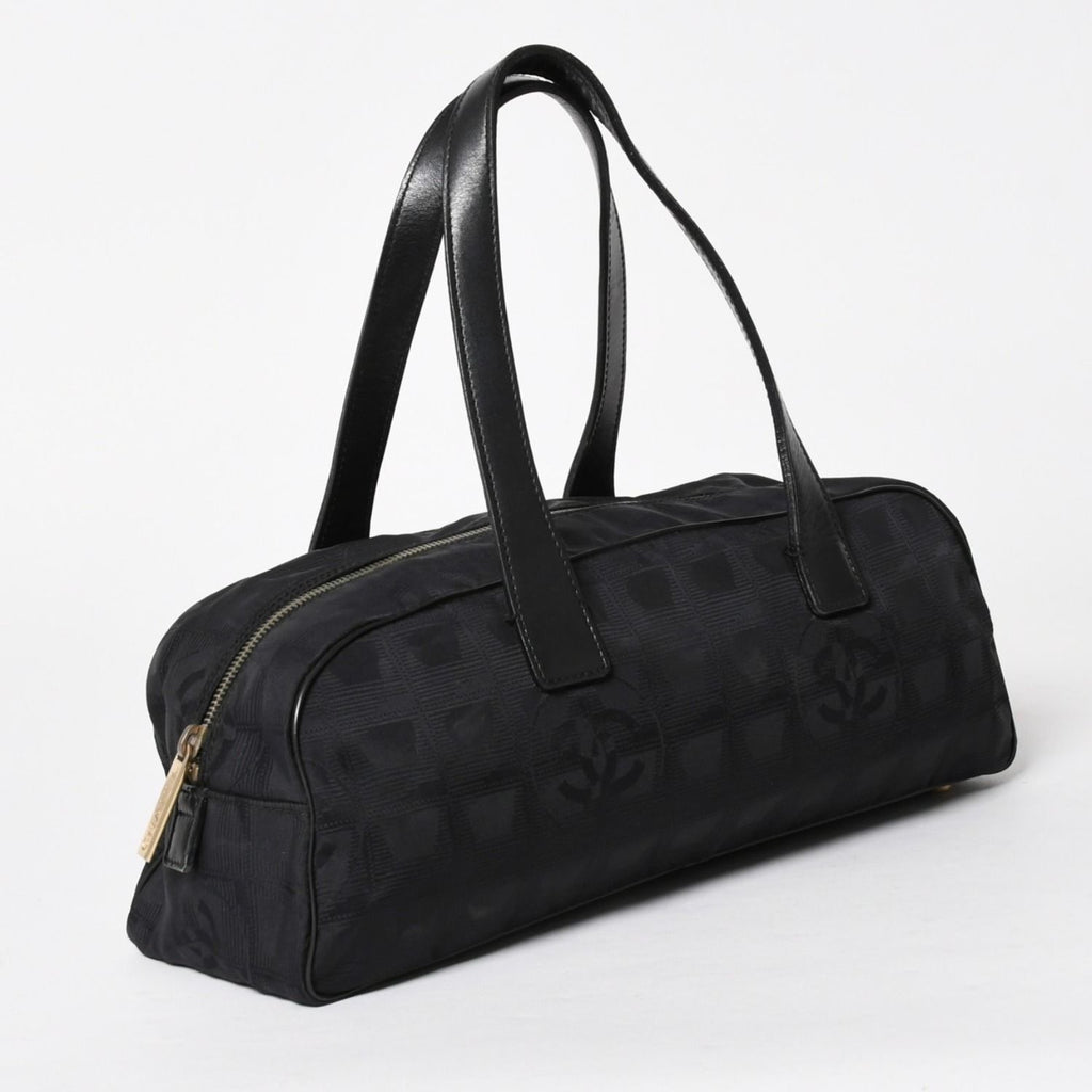 Chanel New Travel Line Mini Andbag Black CC Logo Nylon Jacquard Gold — view 3