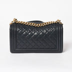 Chanel Boy Chain Shoulder Bag Caviar Askin CC Logo Navy Gold — view 2