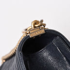 Chanel Boy Chain Shoulder Bag Caviar Askin CC Logo Navy Gold — view 7