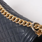 Chanel Boy Chain Shoulder Bag Caviar Askin CC Logo Navy Gold — view 6