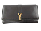 Saint Laurent Wallet Line Brown Leather Bifold Gold