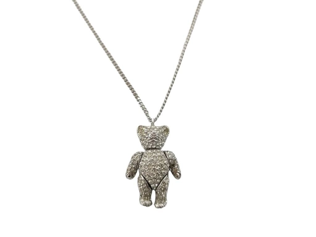 Dior Necklace Bear Motif Silver Metal Rhinestone