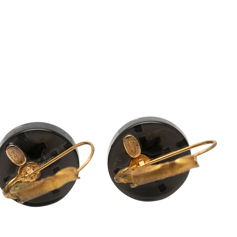 Chanel CC Logo Round Earrings 01 Gold Black Plated Plastic — view 3