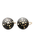 Chanel CC Logo Round Earrings 01 Gold Black Plated Plastic