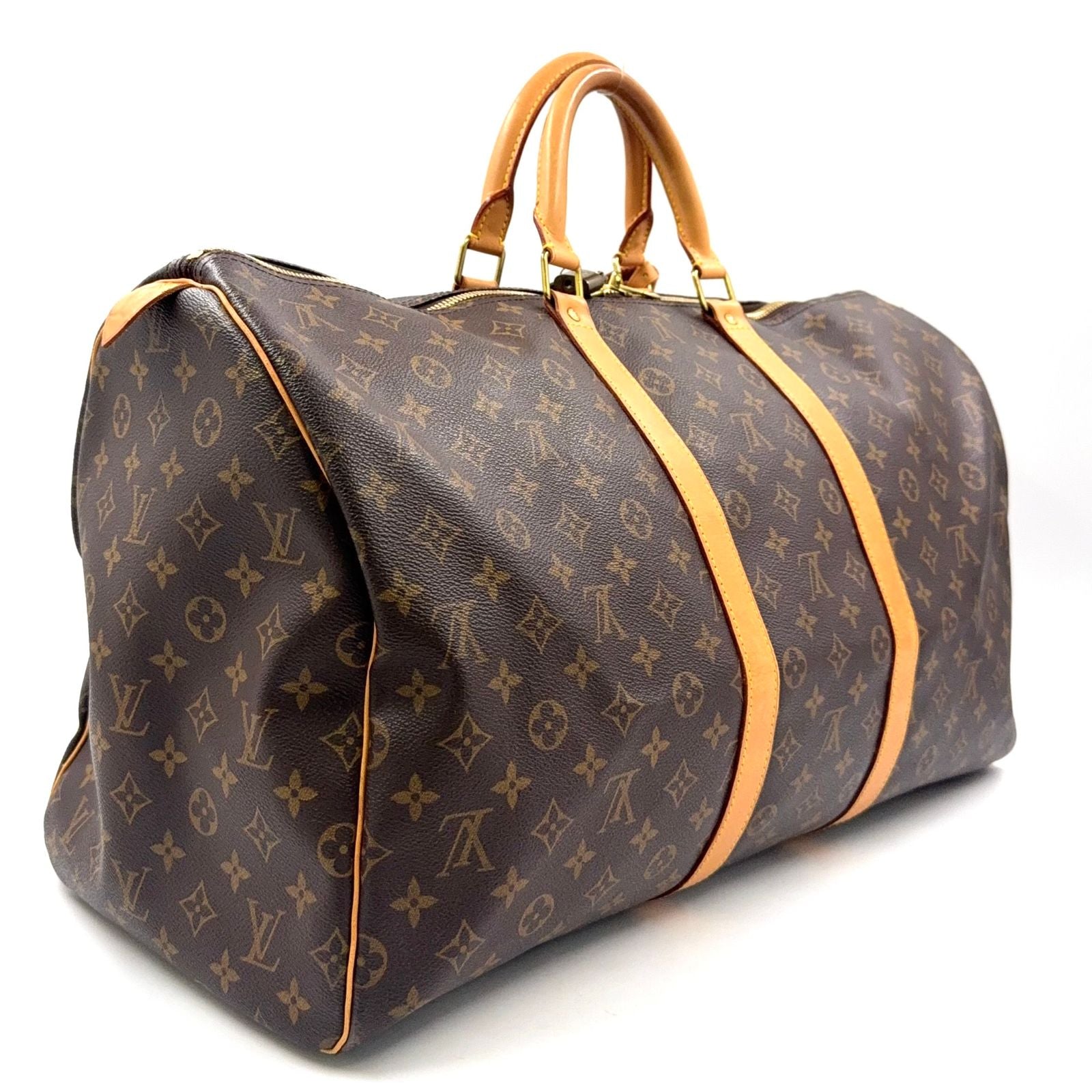 Louis Vuitton Keepall 55 Monogram Leather Brown Light Boston Bag Gold — view 2