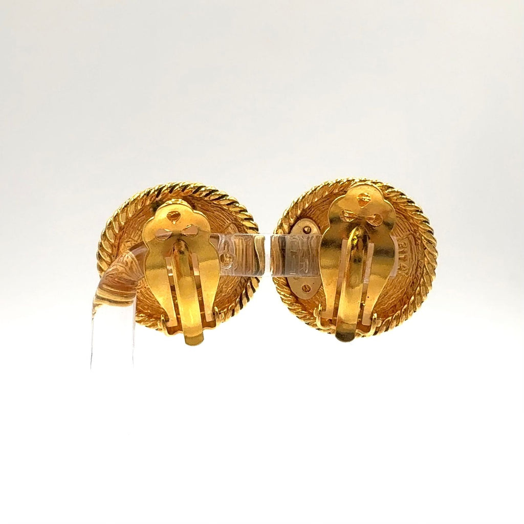 Chanel Round Pearl Gold White Earrings — view 3
