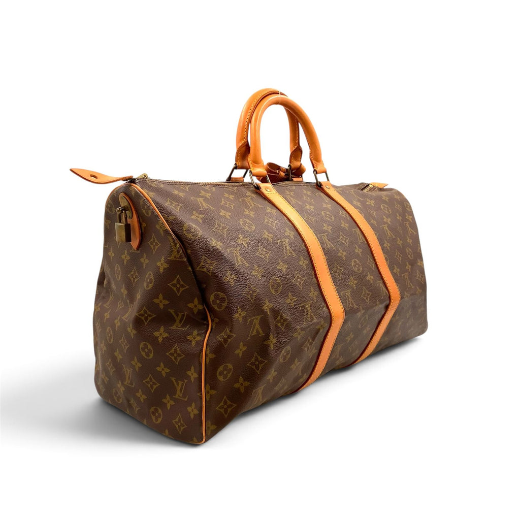 Louis Vuitton Keepall 50 Monogram Leather Brown Lightbrown Boston Bag Gold — view 2