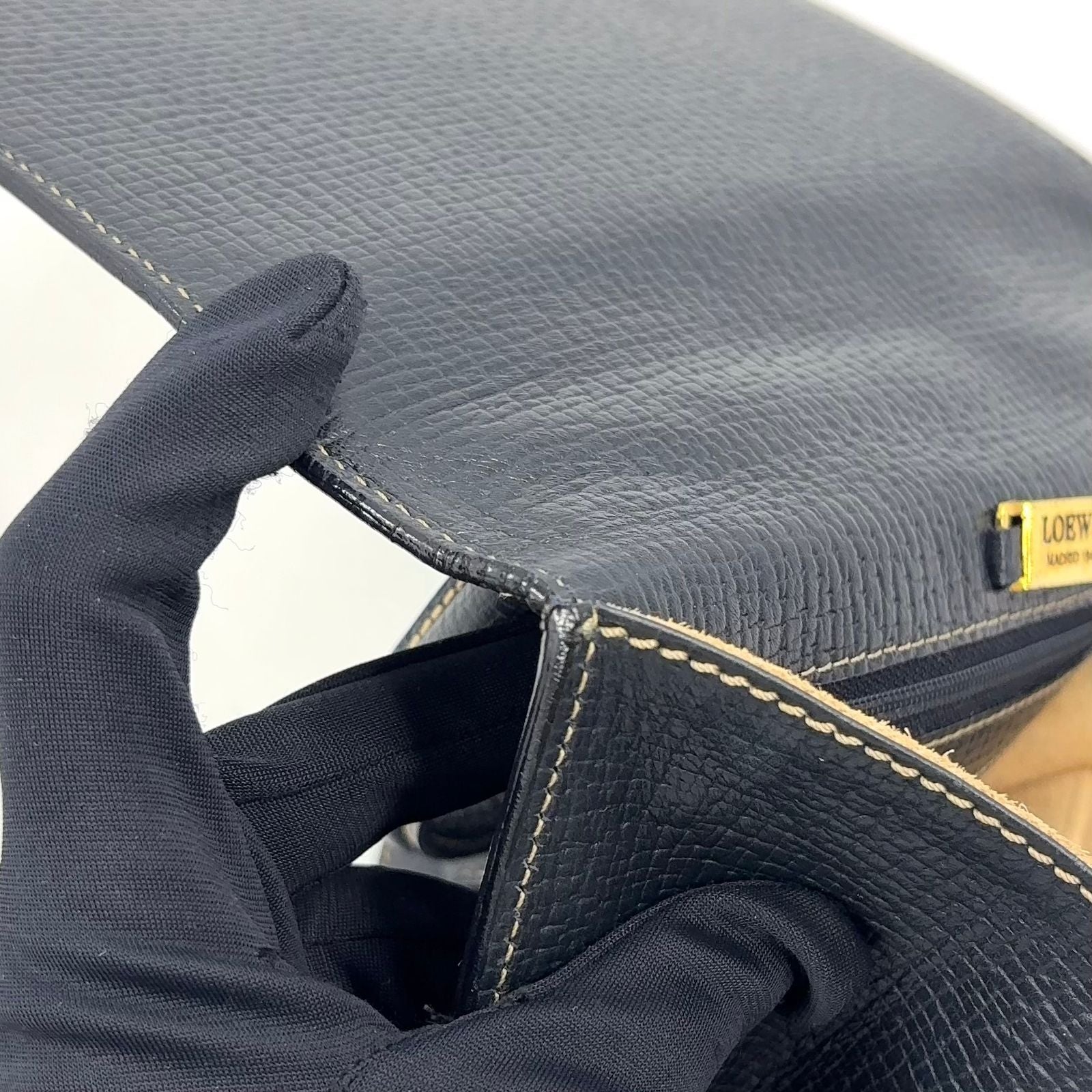 Loewe Barcelona Calfskin Darknavy Handbag Gold — view 9