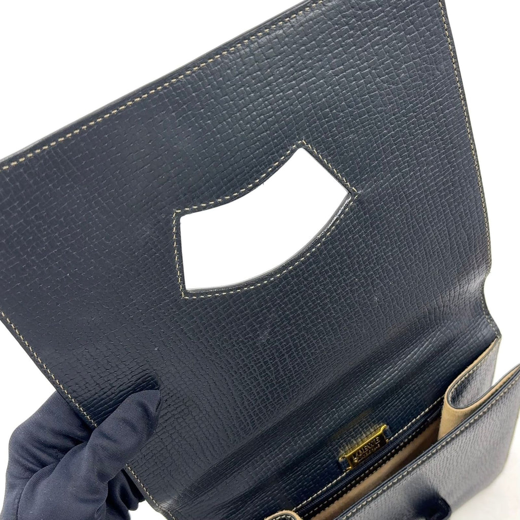 Loewe Barcelona Calfskin Darknavy Handbag Gold — view 8