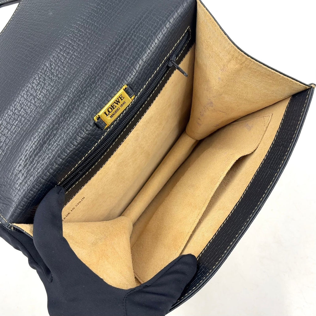 Loewe Barcelona Calfskin Darknavy Handbag Gold — view 3
