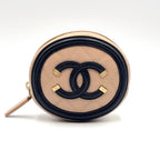 Chanel CC Stand Caviar Leather Black Beige Coin Case Gold