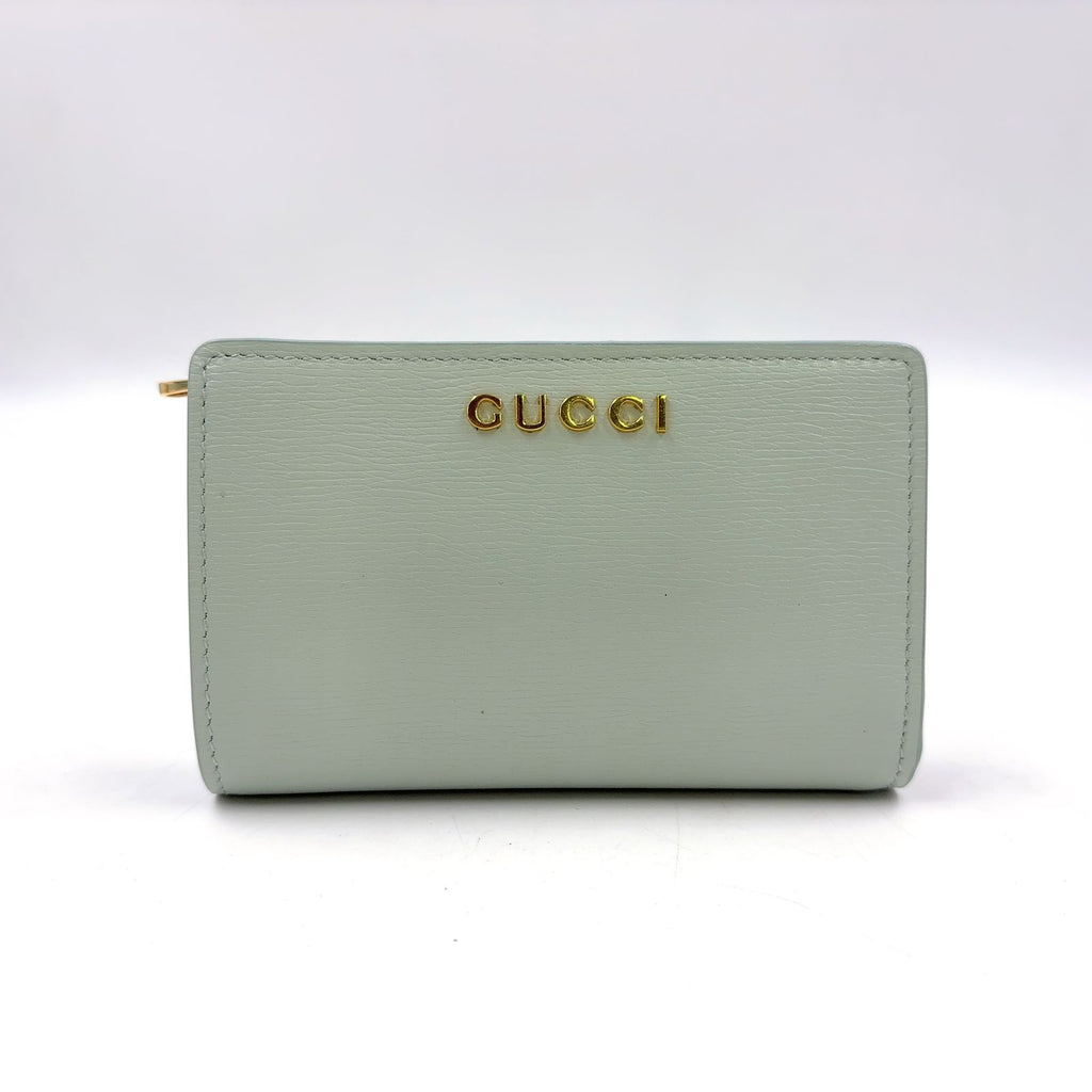Gucci Leather Lightgreen Bi Foldwallet Gold Wallet