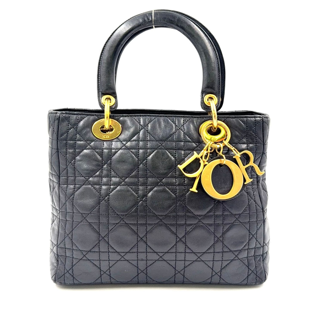 Dior Lady Lambskin Black Handbag Gold