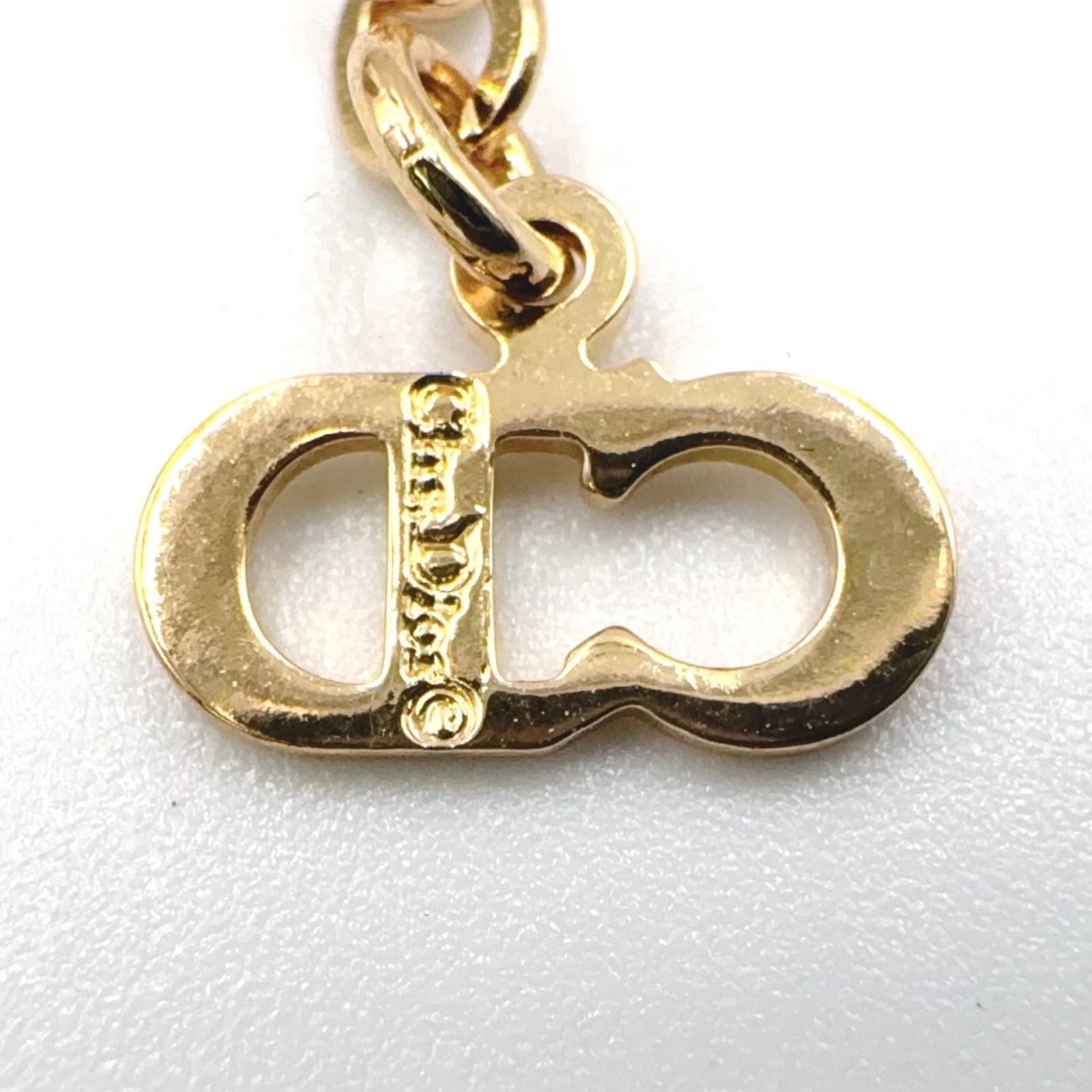 Dior CD Logo Rhinestone Color Gold White Necklace — view 5
