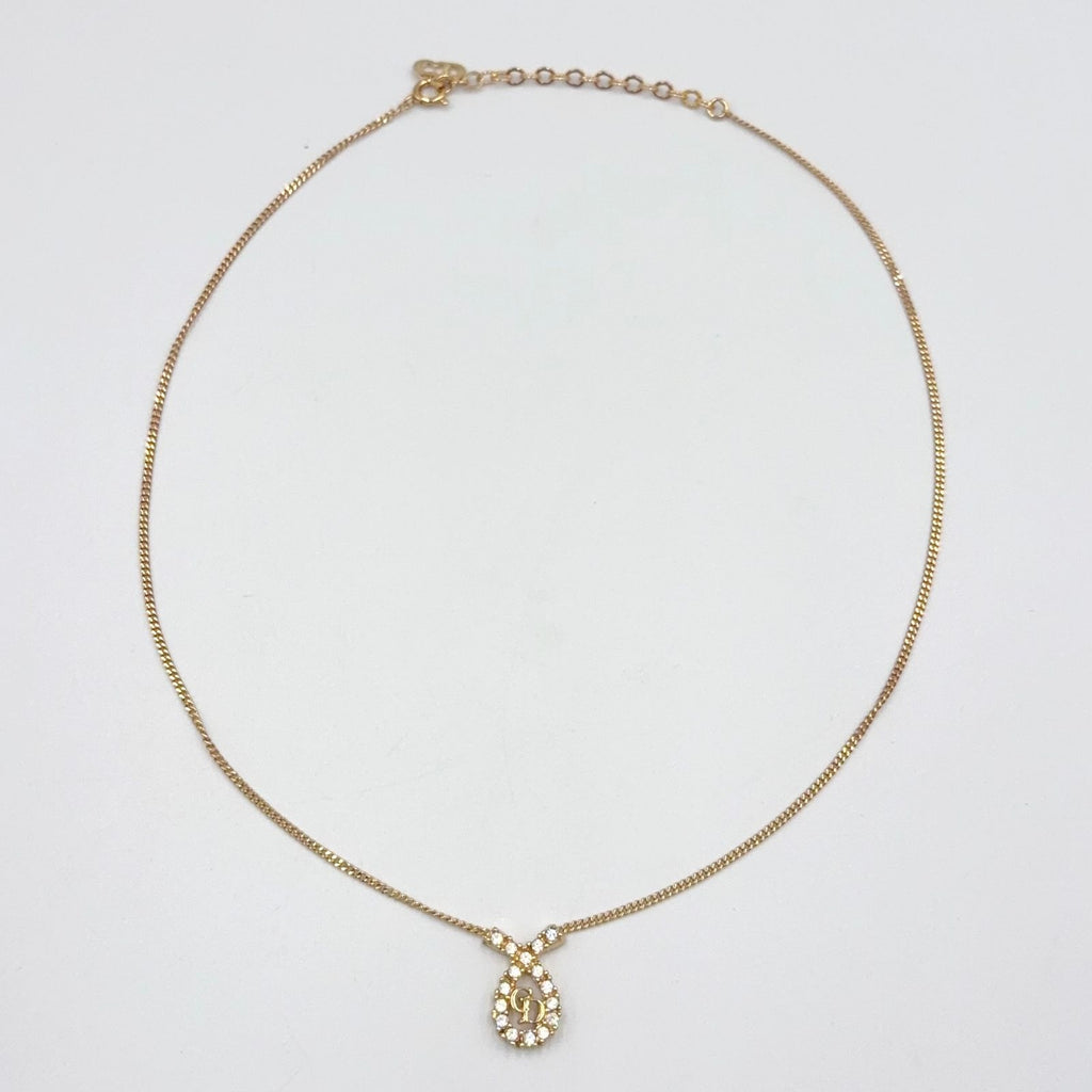 Dior CD Logo Rhinestone Color Gold White Necklace — view 3