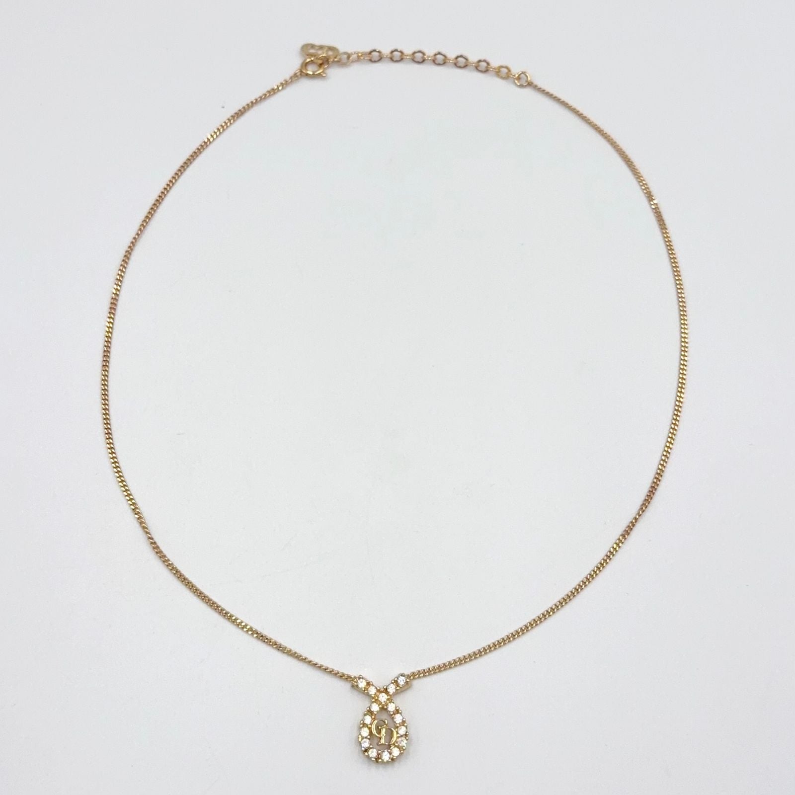 Dior CD Logo Rhinestone Color Gold White Necklace — view 3