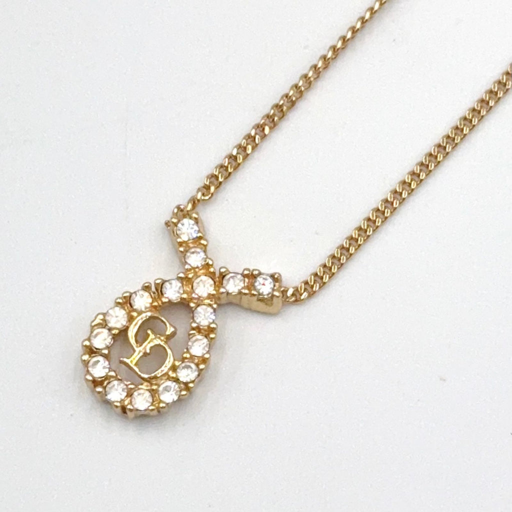 Dior CD Logo Rhinestone Color Gold White Necklace