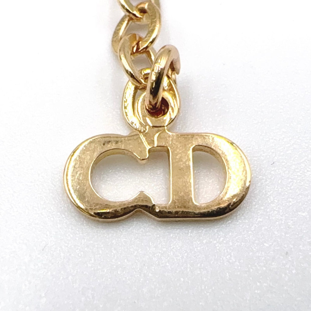Dior CD Logo Rhinestone Color Gold White Necklace — view 4