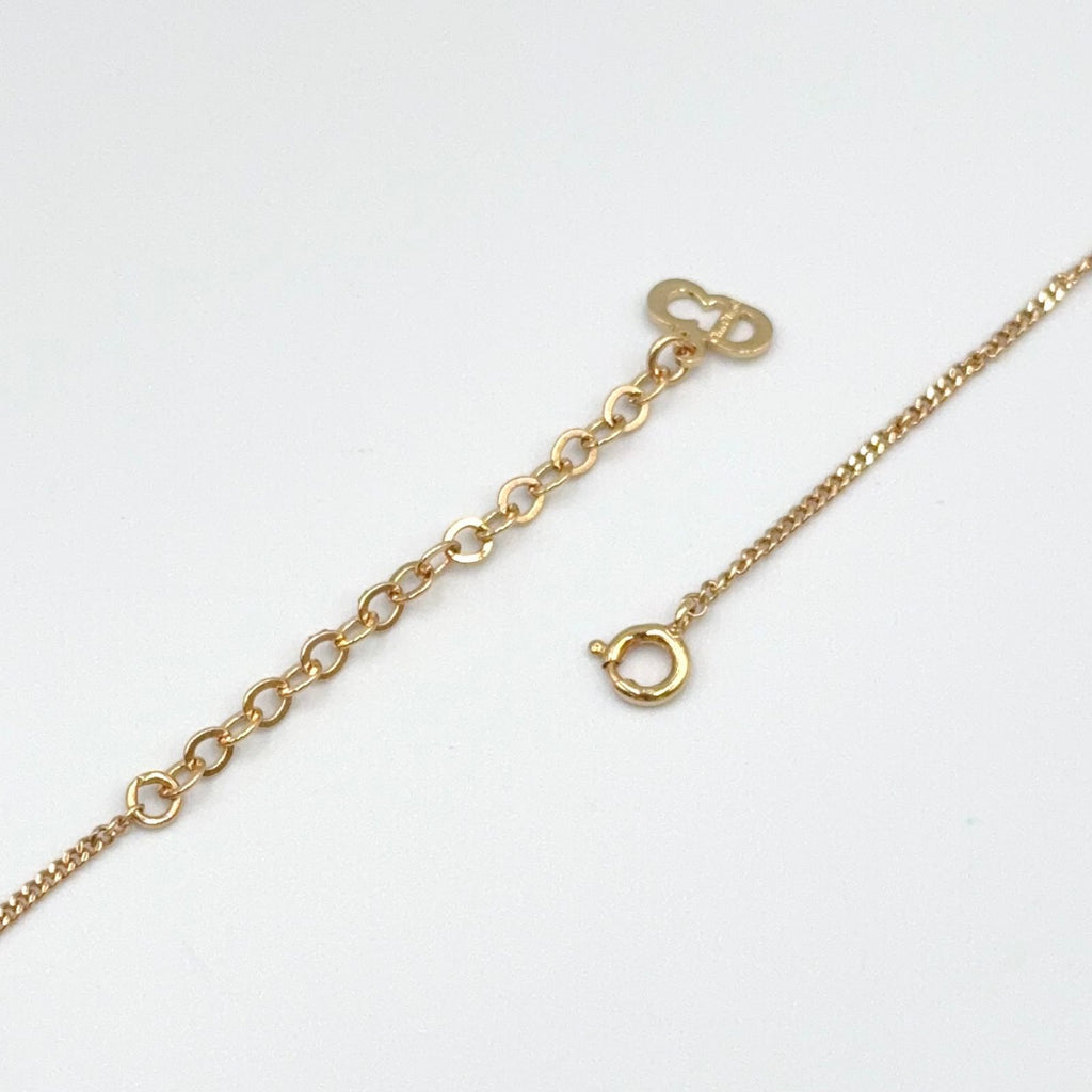 Dior CD Logo Rhinestone Color Gold White Necklace — view 8