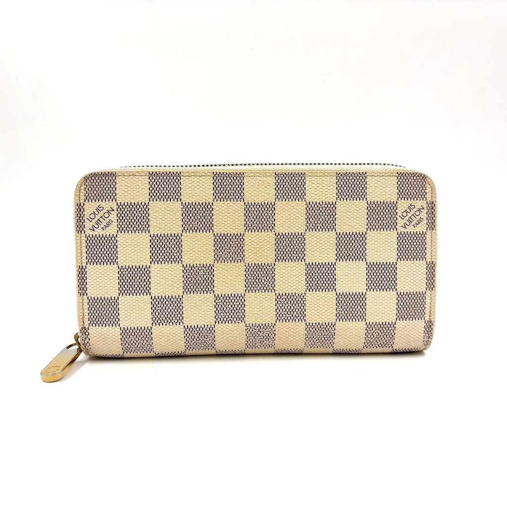 Louis Vuitton Zippy Wallet Damier Azur Leather White Round Gold