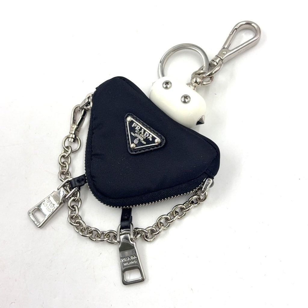 Prada Re-Nylon Charm Nylon Plastic Metal Silver Black White Coin Case