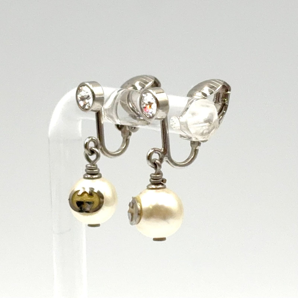 Gucci GG Pearl Metal Fakepearl Color Clear Silver White Earrings — view 2