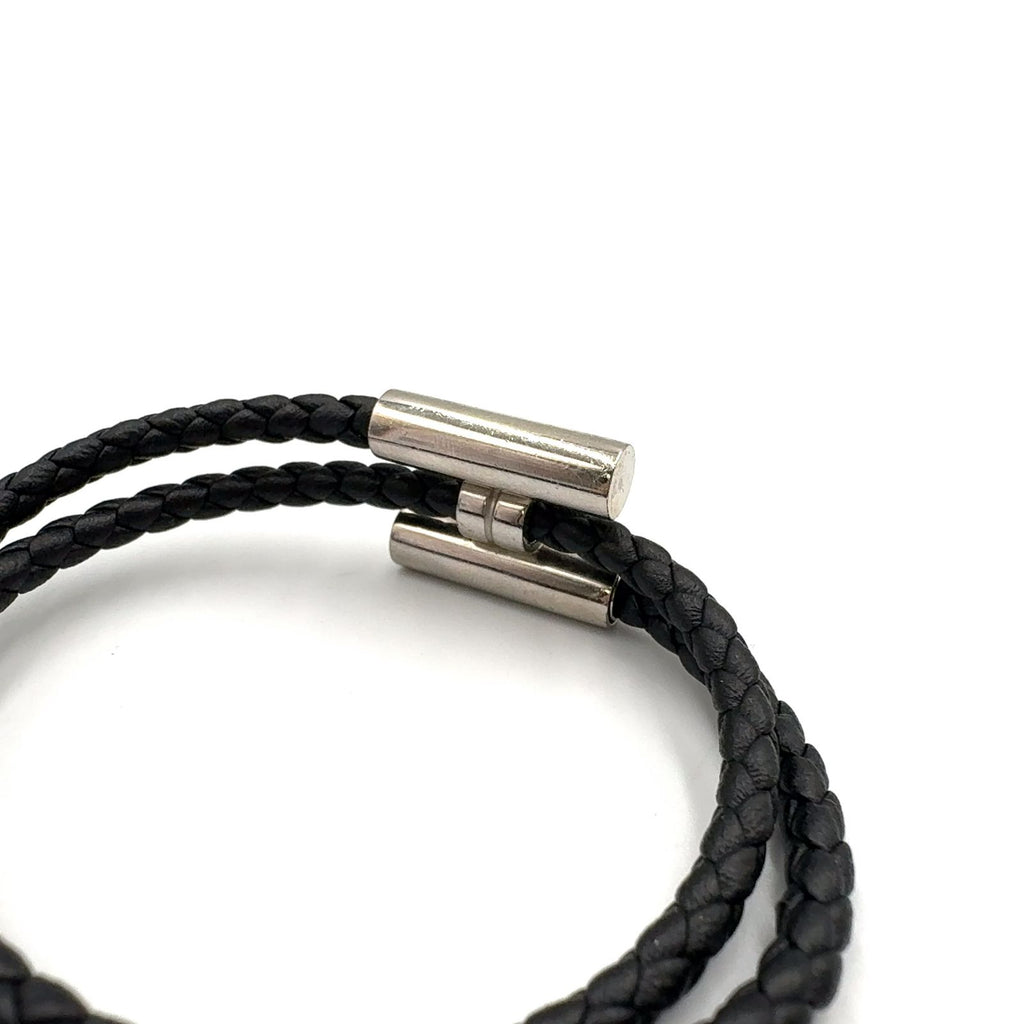 Hermes Tresse Leather Metal Silver Black Bracelet — view 4