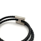 Hermes Tresse Leather Metal Silver Black Bracelet — view 4