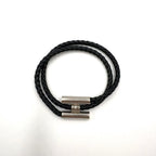 Hermes Tresse Leather Metal Silver Black Bracelet — view 3
